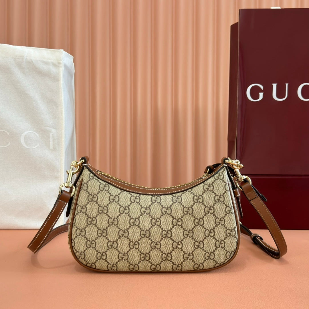 BEIGE MONOGRAM CANVAS SHOULDER BAG WITH GOLD CHAIN DETAIL