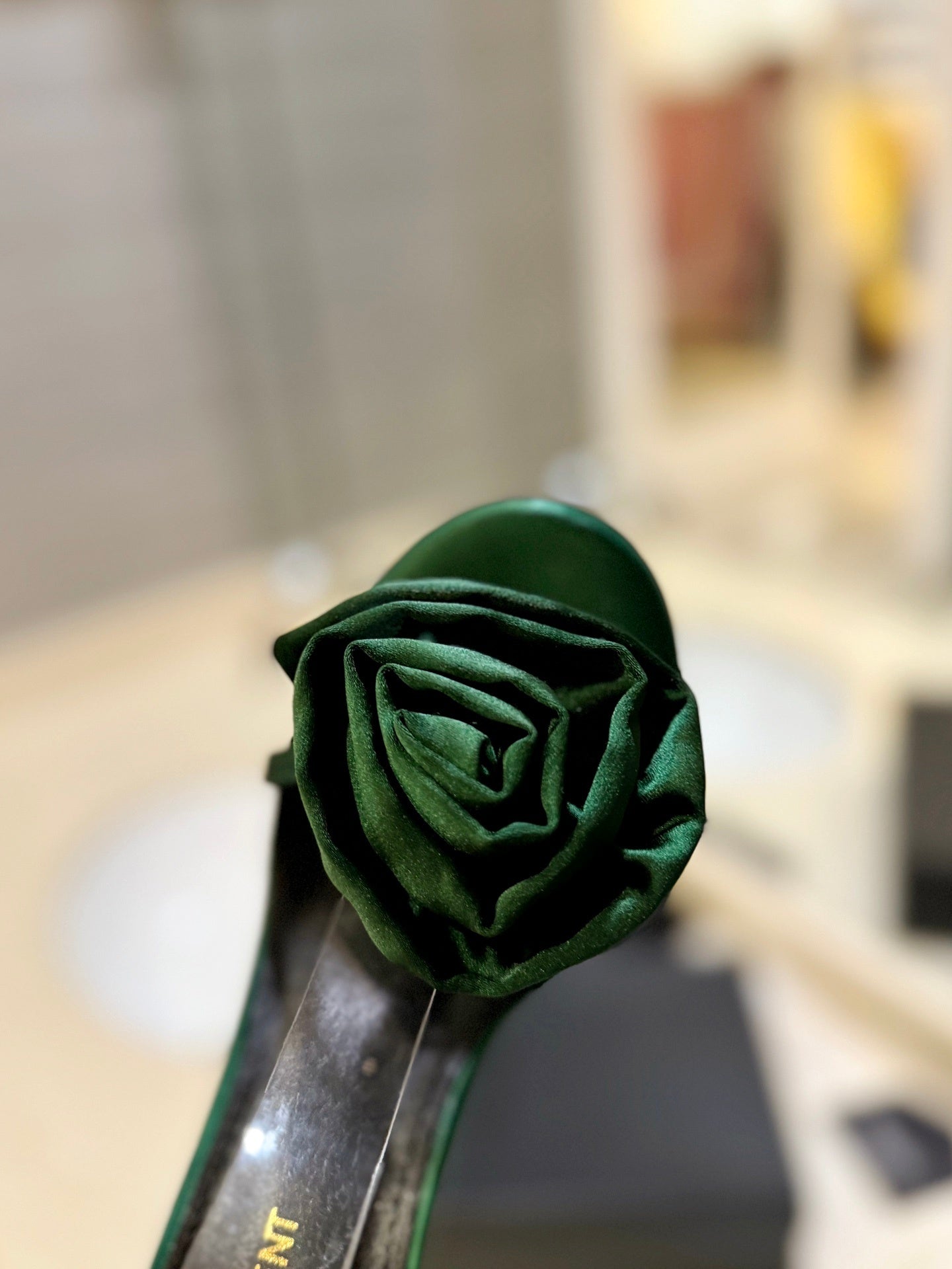 GREEN ROSE DETAIL HIGH HEEL SANDALS