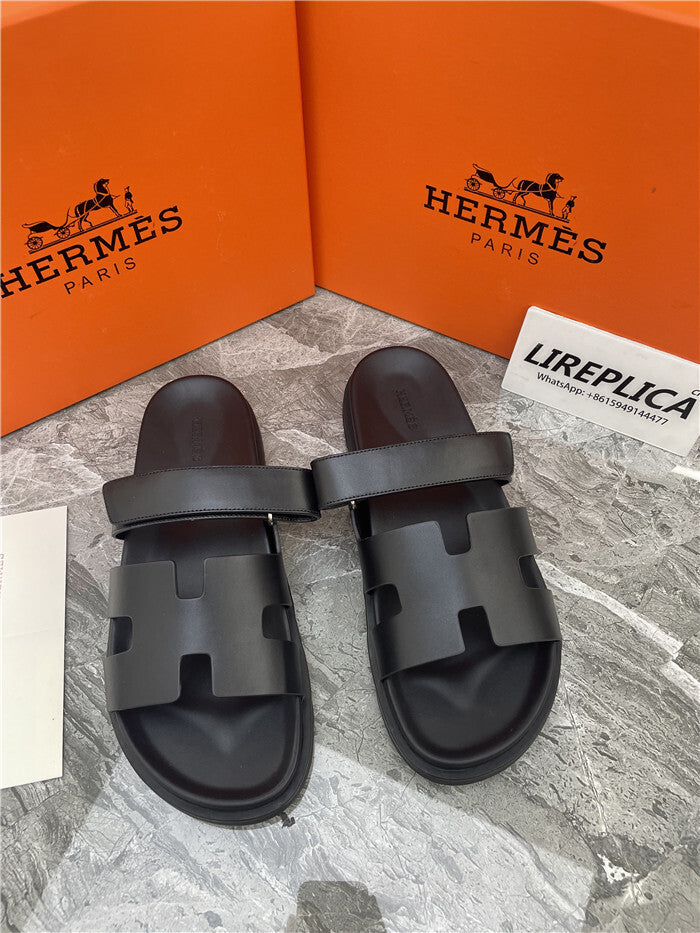 MATTE BLACK DOUBLE-STRAP H-CUT SLIDE SANDALS