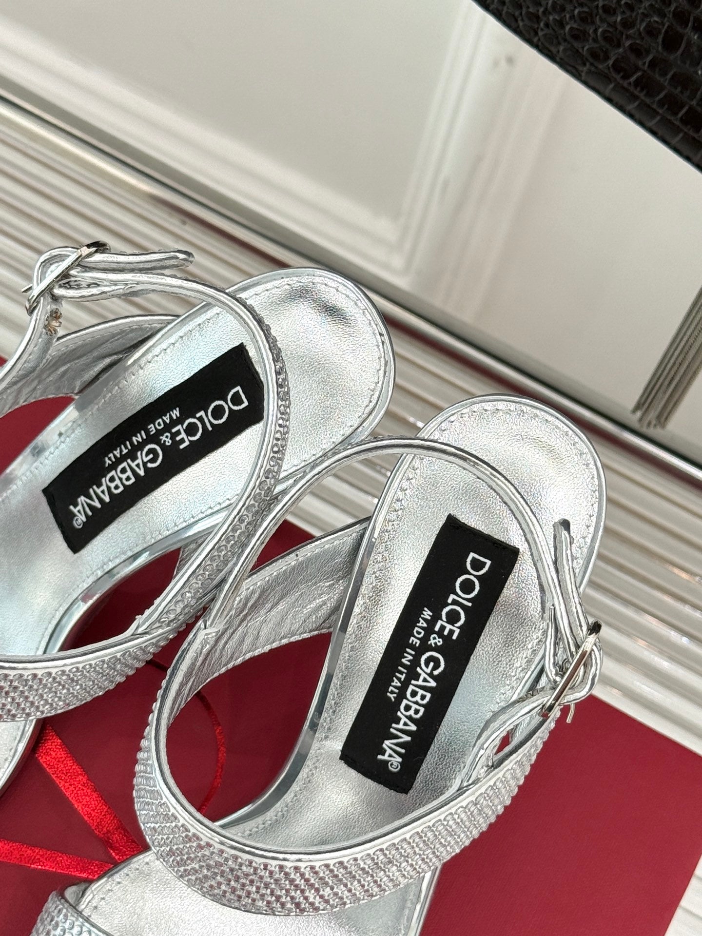 SILVER CRYSTAL-EMBELLISHED STRAPPY STILETTO HEELS