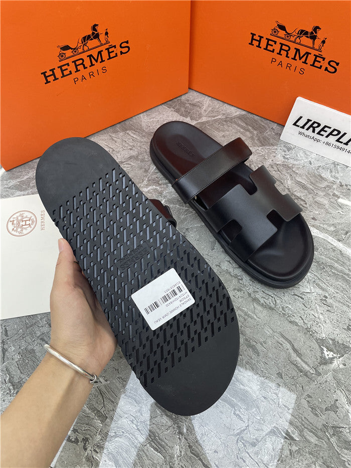MATTE BLACK DOUBLE-STRAP H-CUT SLIDE SANDALS