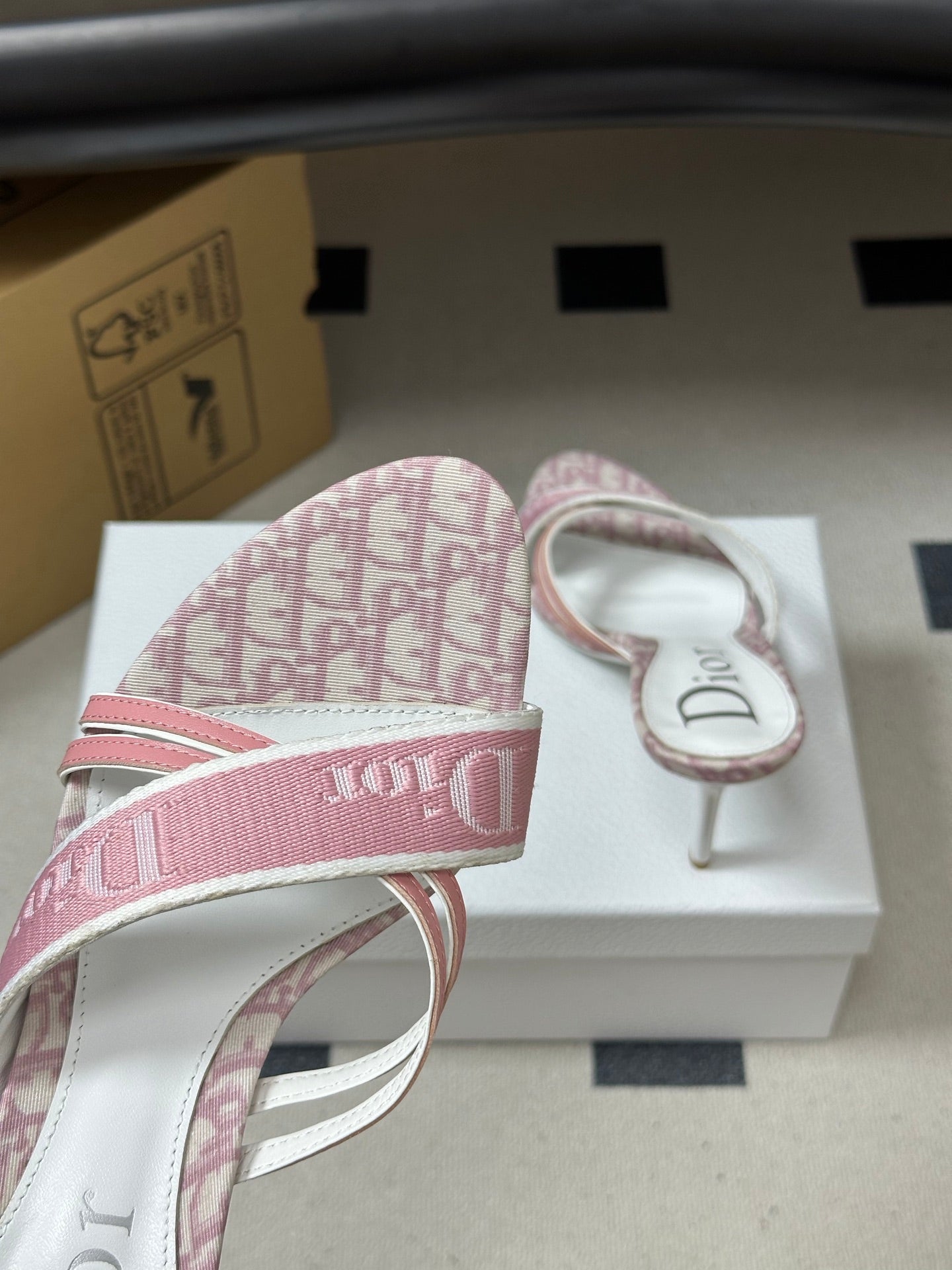 PINK MONOGRAM CANVAS LOGO STRAP HEEL SANDALS