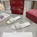 WHITE MULTICOLOR PATTERN SLIDE SANDALS