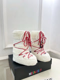 WHITE FAUX FUR LINED WINTER BOOTS WITH DECORATIVE LACES