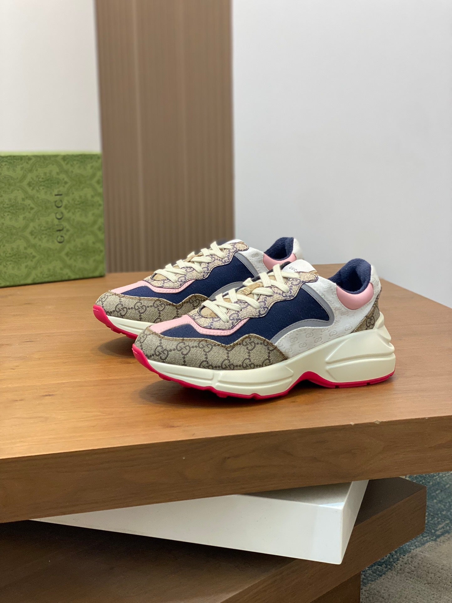 MONOGRAM PANEL CHUNKY SNEAKERS WITH PINK ACCENTS