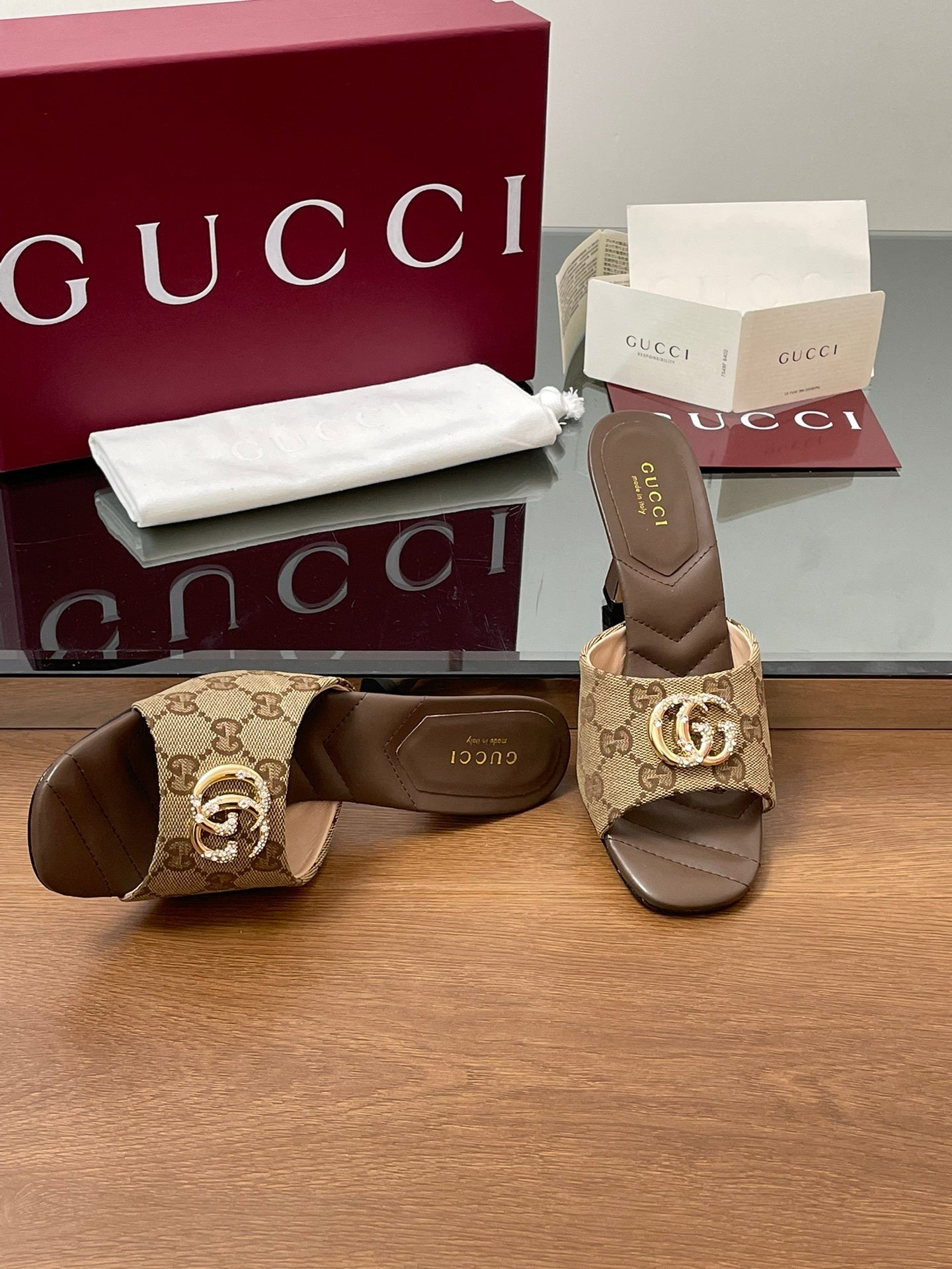 MONOGRAM BLOCK HEEL SLIDES
