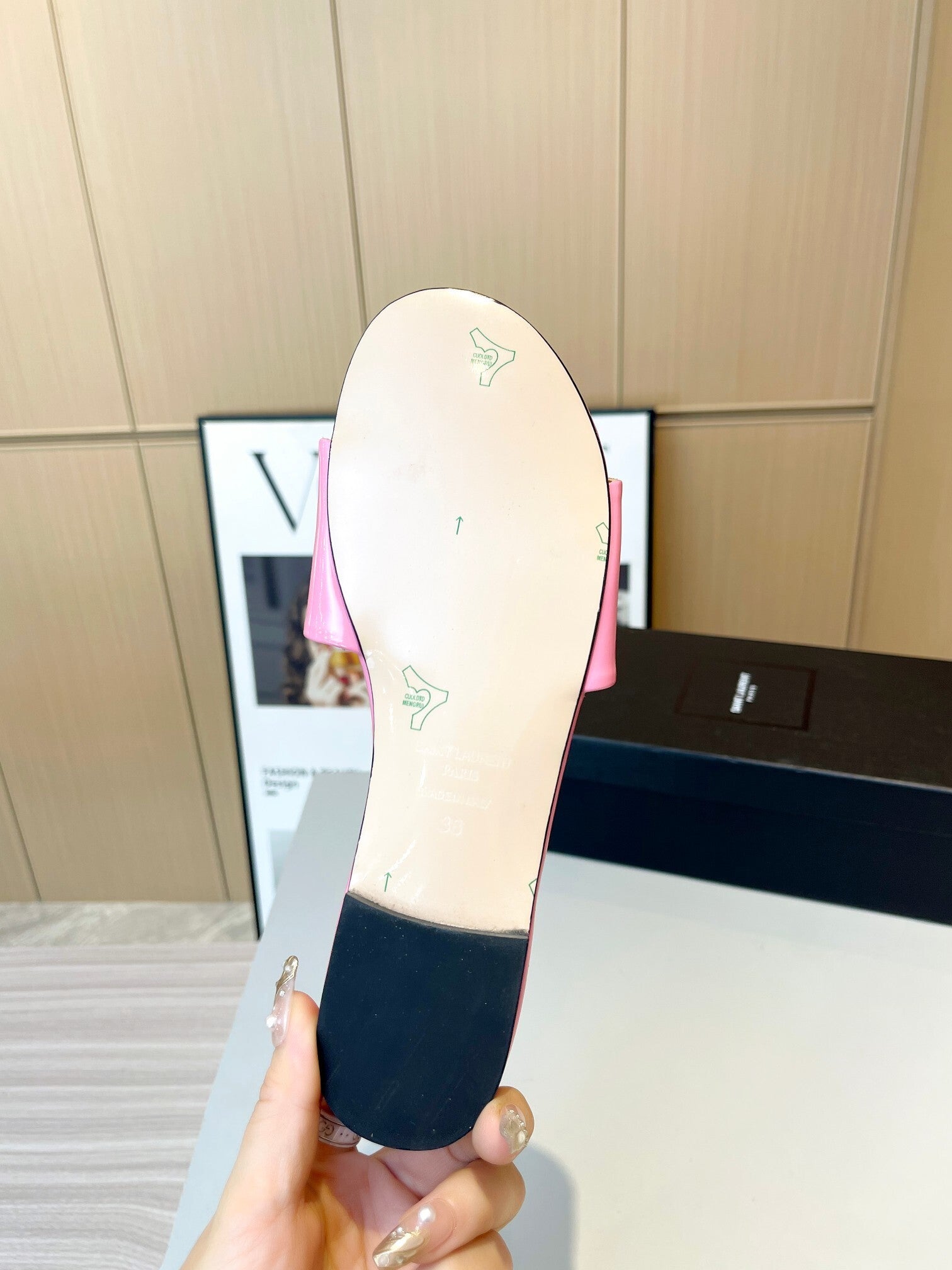 PINK PATENT SLIDE SANDALS