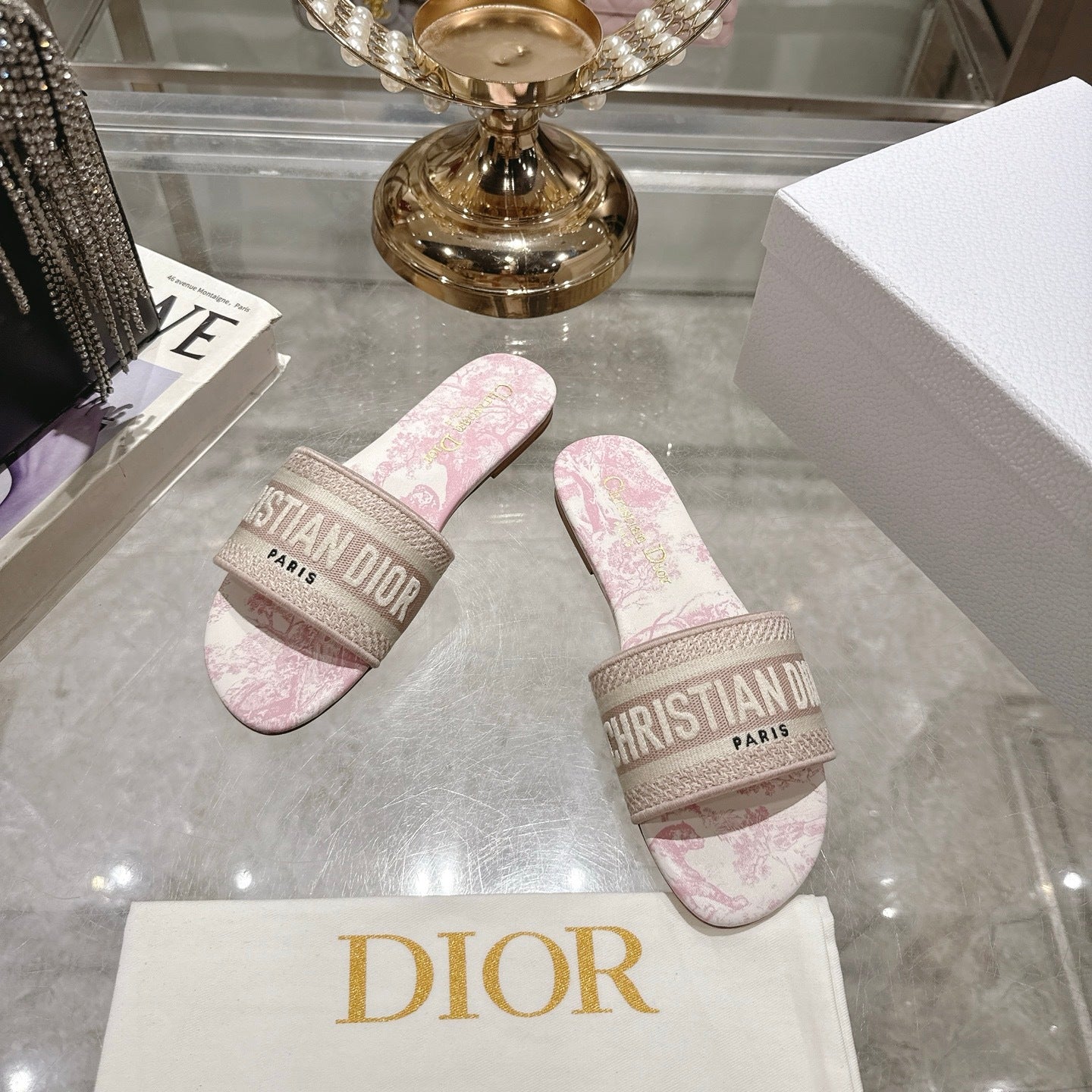 TOILE PRINT LOGO FLAT SLIDES – BLUSH PINK