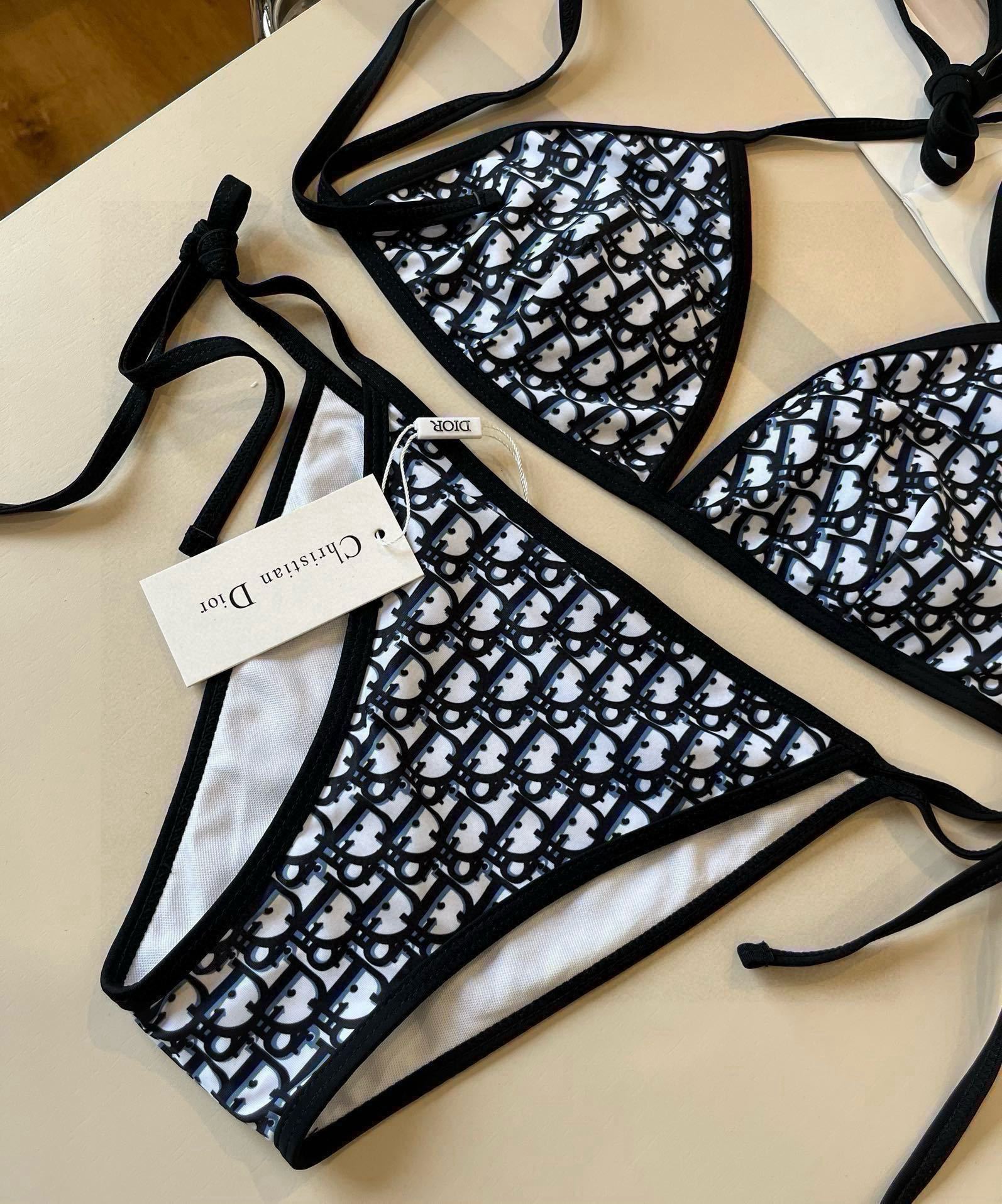 BLACK & WHITE MONOGRAM PRINT BIKINI SET
