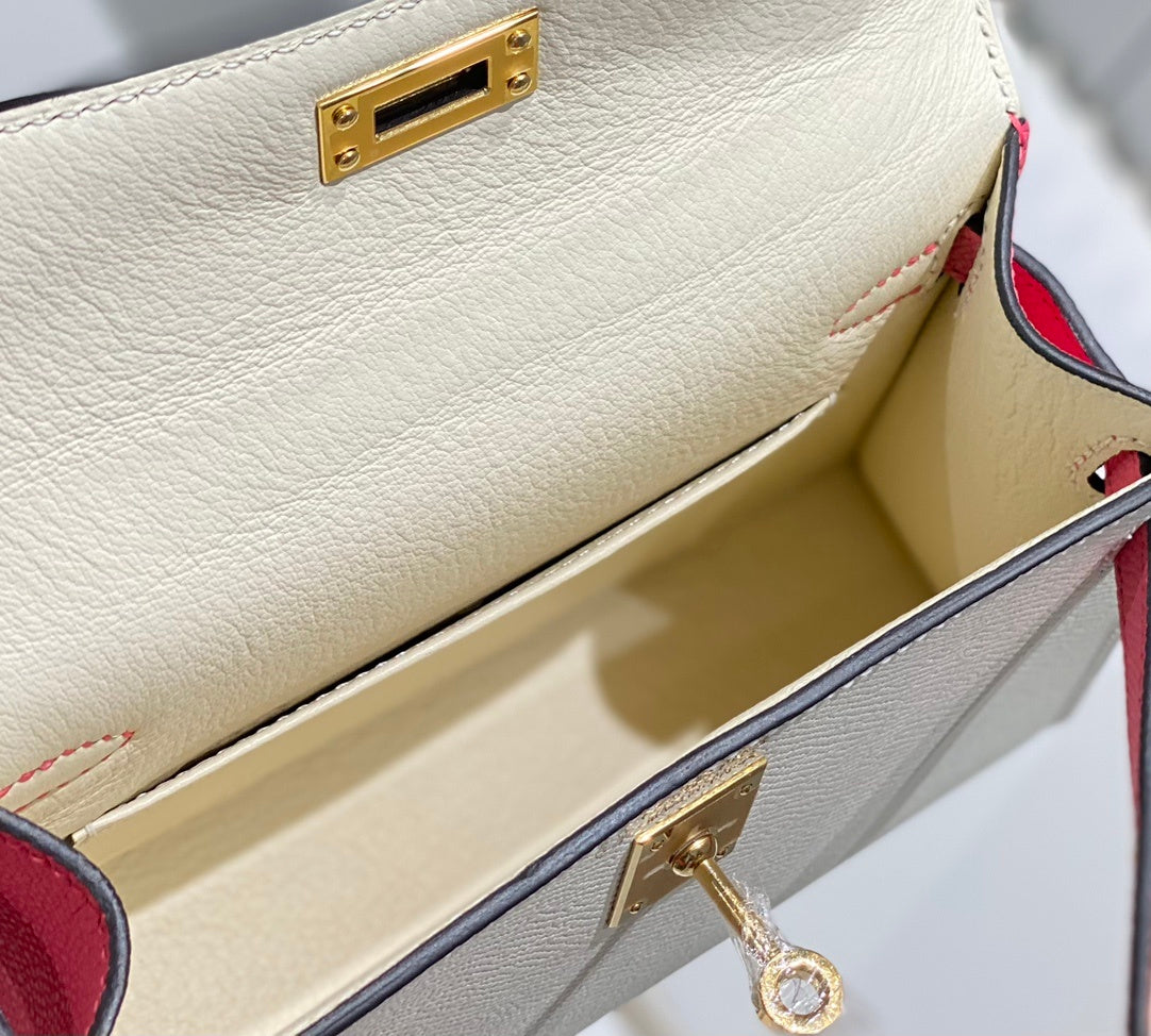 LUXURY MINI WHITE & PINK LEATHER TOP HANDLE BAG