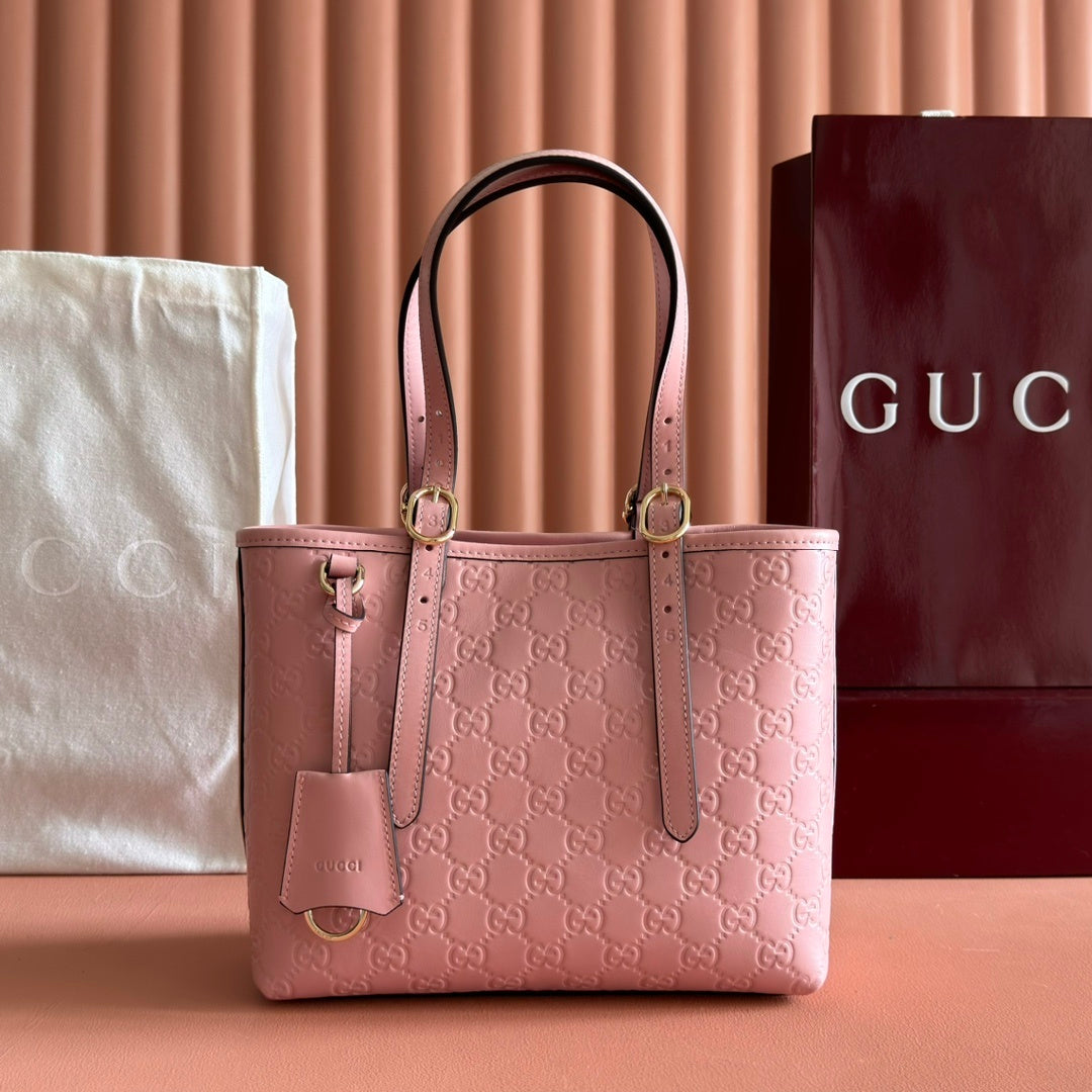 BLUSH PINK EMBOSSED LEATHER MINI TOTE SHOULDER BAG WITH GOLD HARDWARE