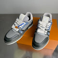 GREY AND NAVY LOW-TOP SNEAKERS WITH LAYERED DESIGN