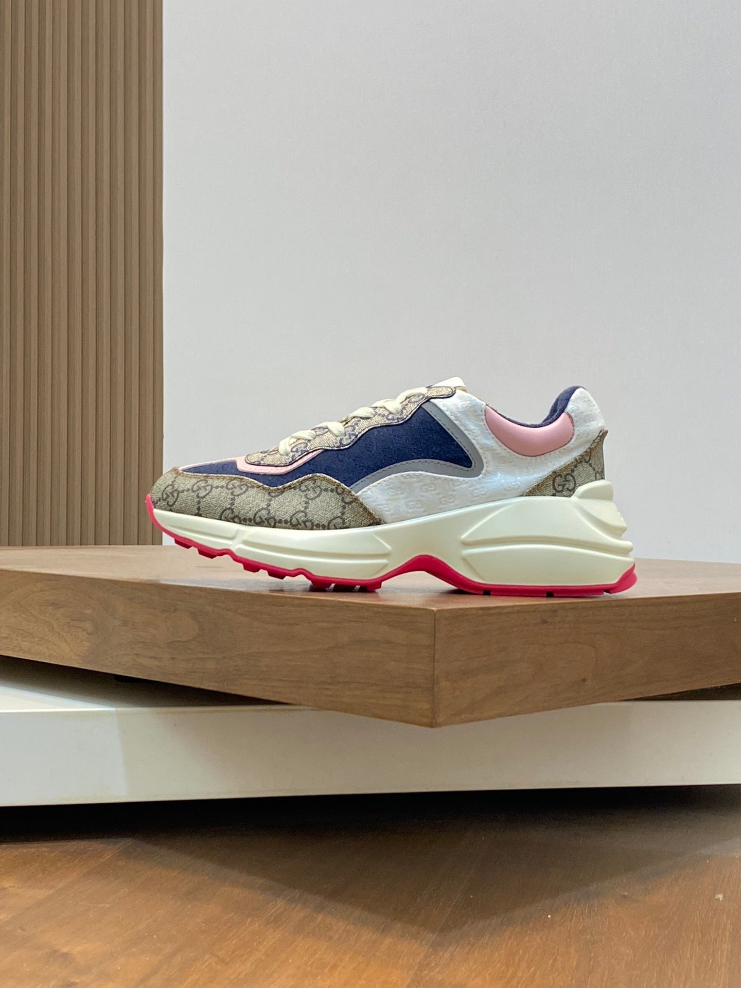 MONOGRAM PANEL CHUNKY SNEAKERS WITH PINK ACCENTS