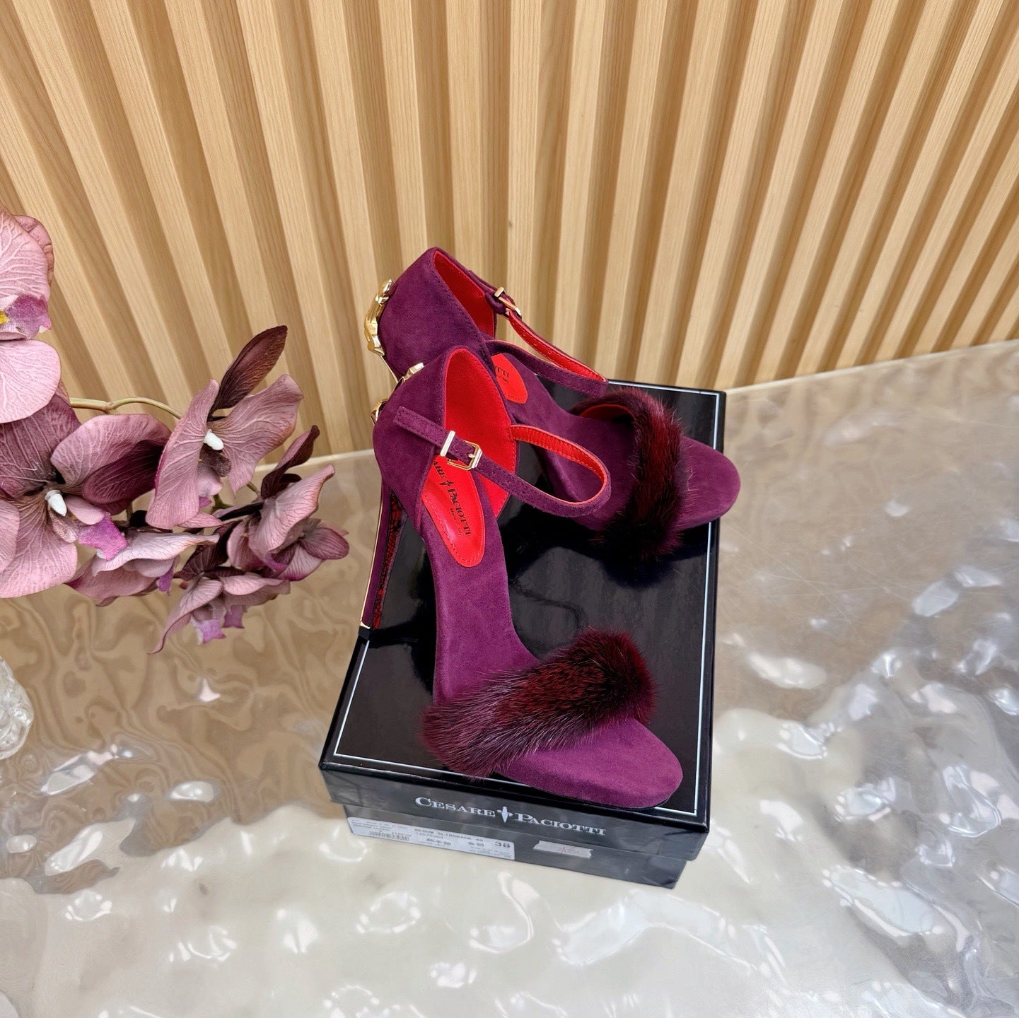 LUXE FUR STILETTO HEELS – PLUM & RED STATEMENT EDITION