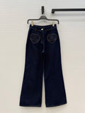 HEART LOGO DETAIL WIDE LEG DENIM JEANS