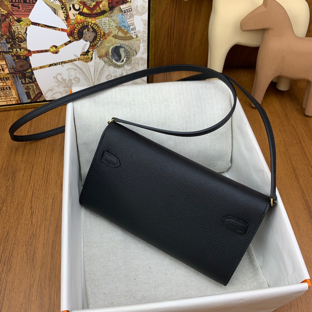 LUXURY BLACK LEATHER WALLET CROSSBODY BAG