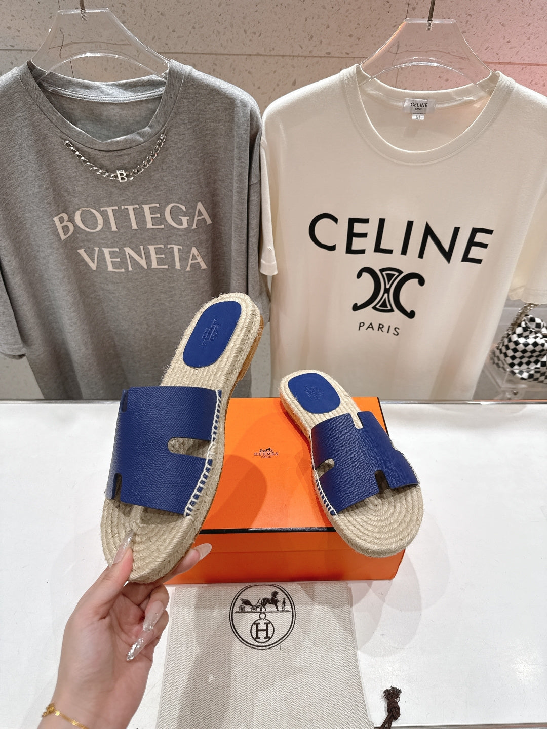 BLUE ESPADRILLE STYLE SLIDE SANDALS