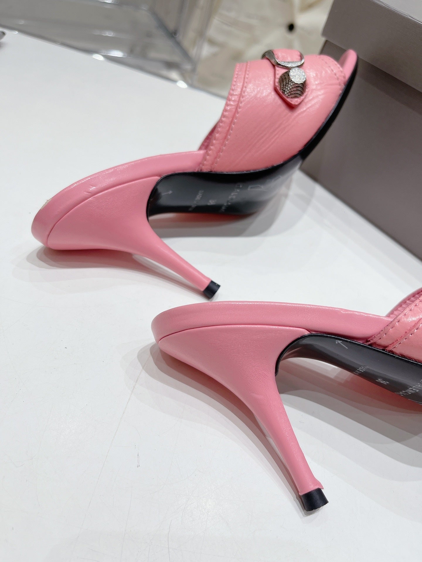 PINK EMBELLISHED MID HEEL MULE SANDALS