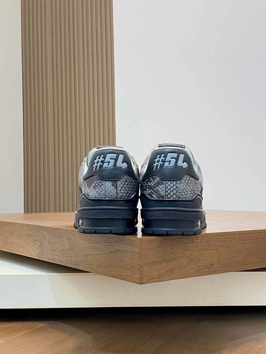 BLACK & GREY SNAKESKIN LOW-TOP SNEAKERS