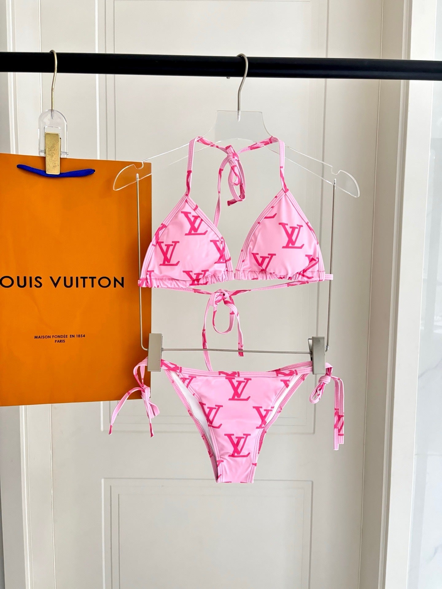 PINK MONOGRAM TRIANGLE BIKINI SET
