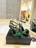 GREEN ROSE DETAIL HIGH HEEL SANDALS
