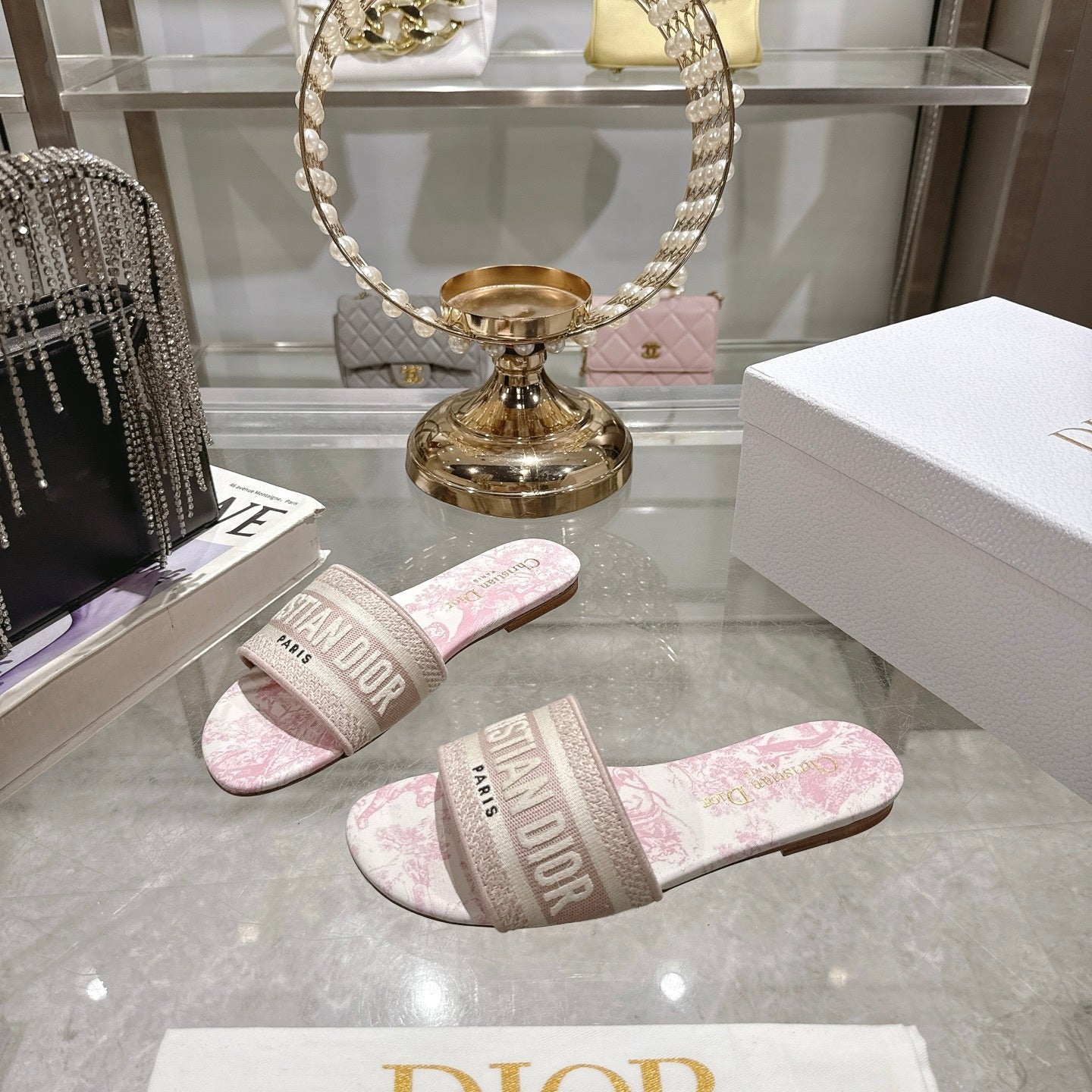 TOILE PRINT LOGO FLAT SLIDES – BLUSH PINK