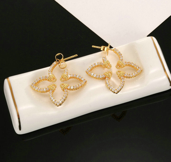 GOLD-TONE CRYSTAL FLOWER DROP EARRINGS