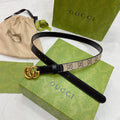 BLACK LEATHER BELT WITH ANTIQUE GOLD DOUBLE G BUCKLE