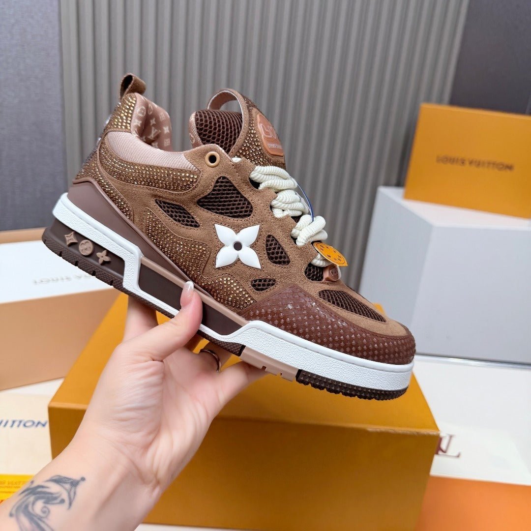 BROWN MONOGRAM-INSPIRED PLATFORM SNEAKERS