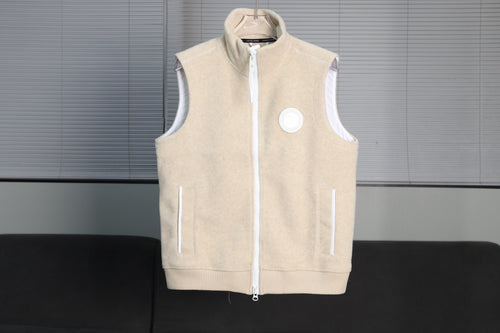 BEIGE ZIP-UP WOOL BLEND VEST