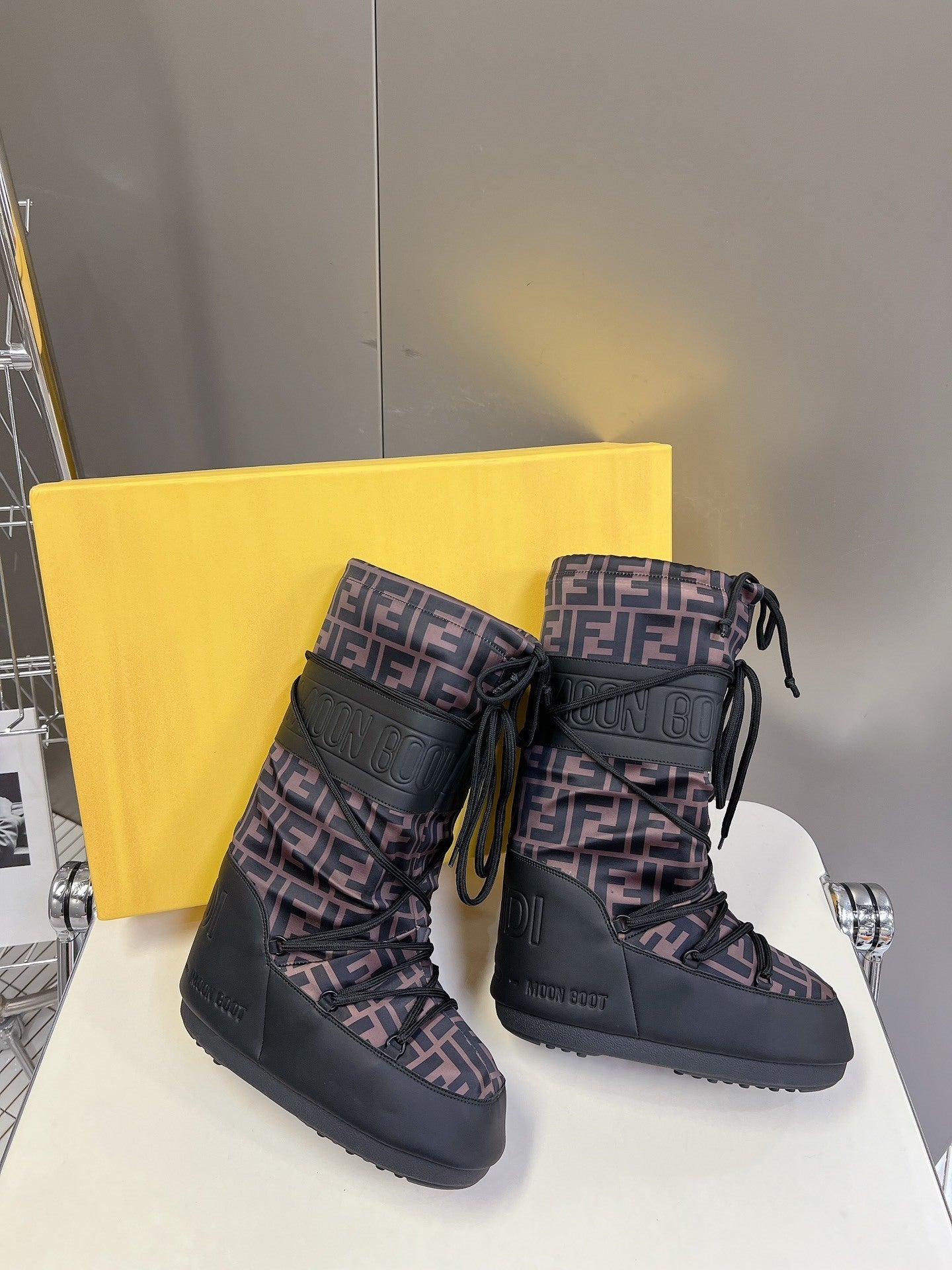 MONOGRAM PRINT PADDED SNOW BOOTS WITH LACE-UP DETAIL