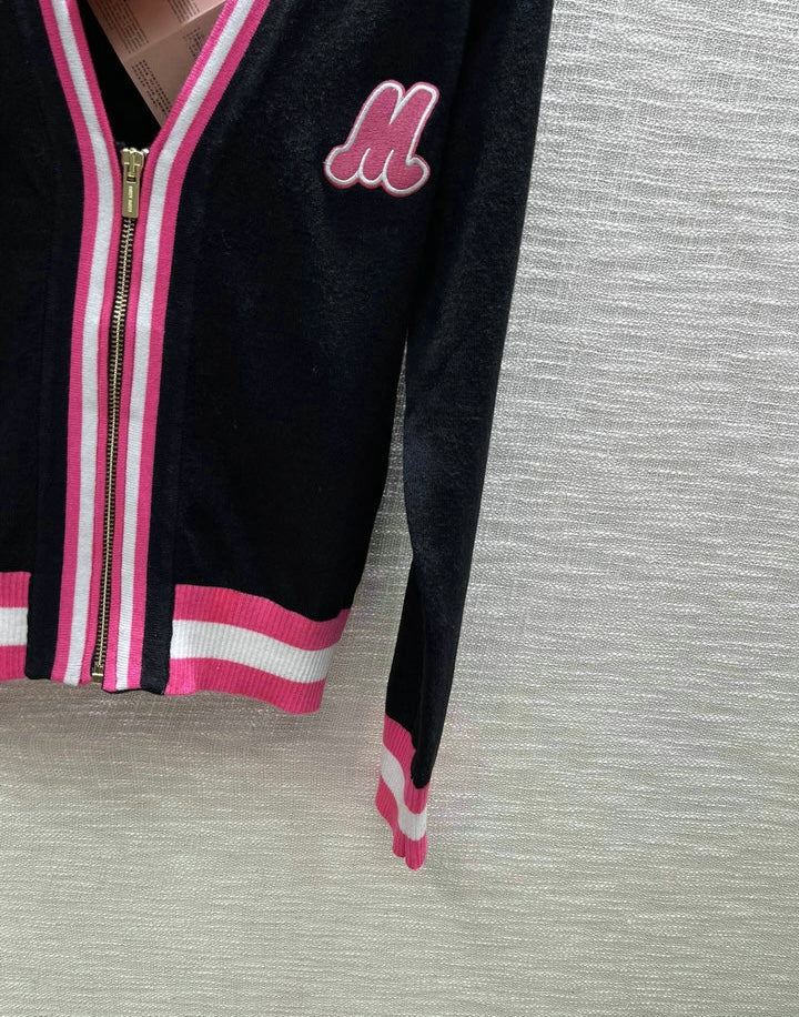ZIP-UP CONTRAST KNIT CARDIGAN