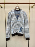 TEXTURED CHECK KNIT BUTTON CARDIGAN