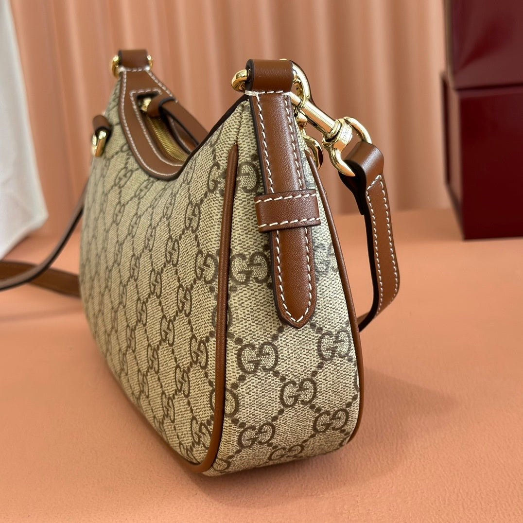 BEIGE MONOGRAM CANVAS SHOULDER BAG WITH GOLD CHAIN DETAIL