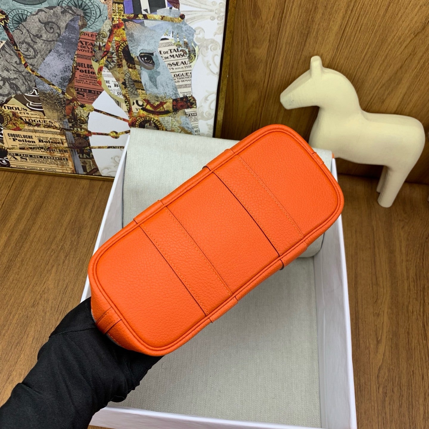 LUXURY ORANGE CANVAS & LEATHER TOTE HANDBAG