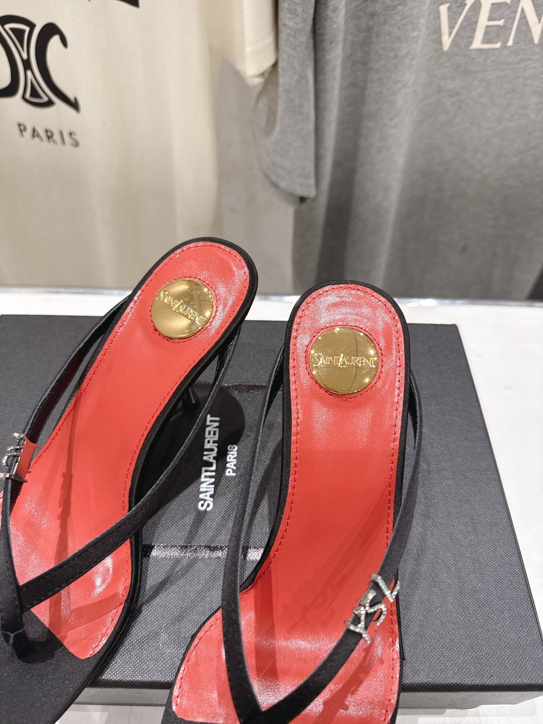 BLACK STRAPPY KITTEN HEEL SANDALS