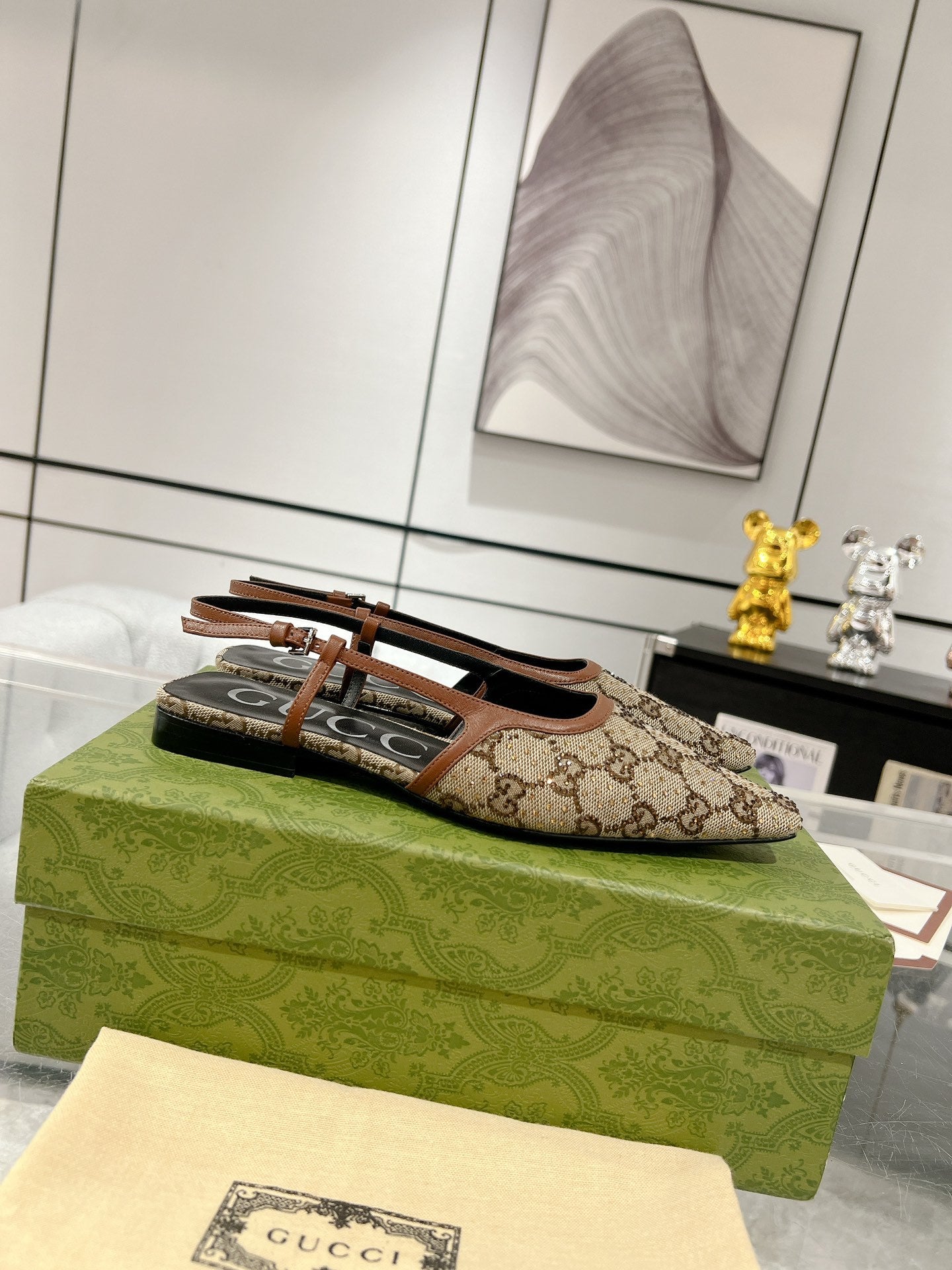 MONOGRAM CANVAS SLINGBACK FLATS