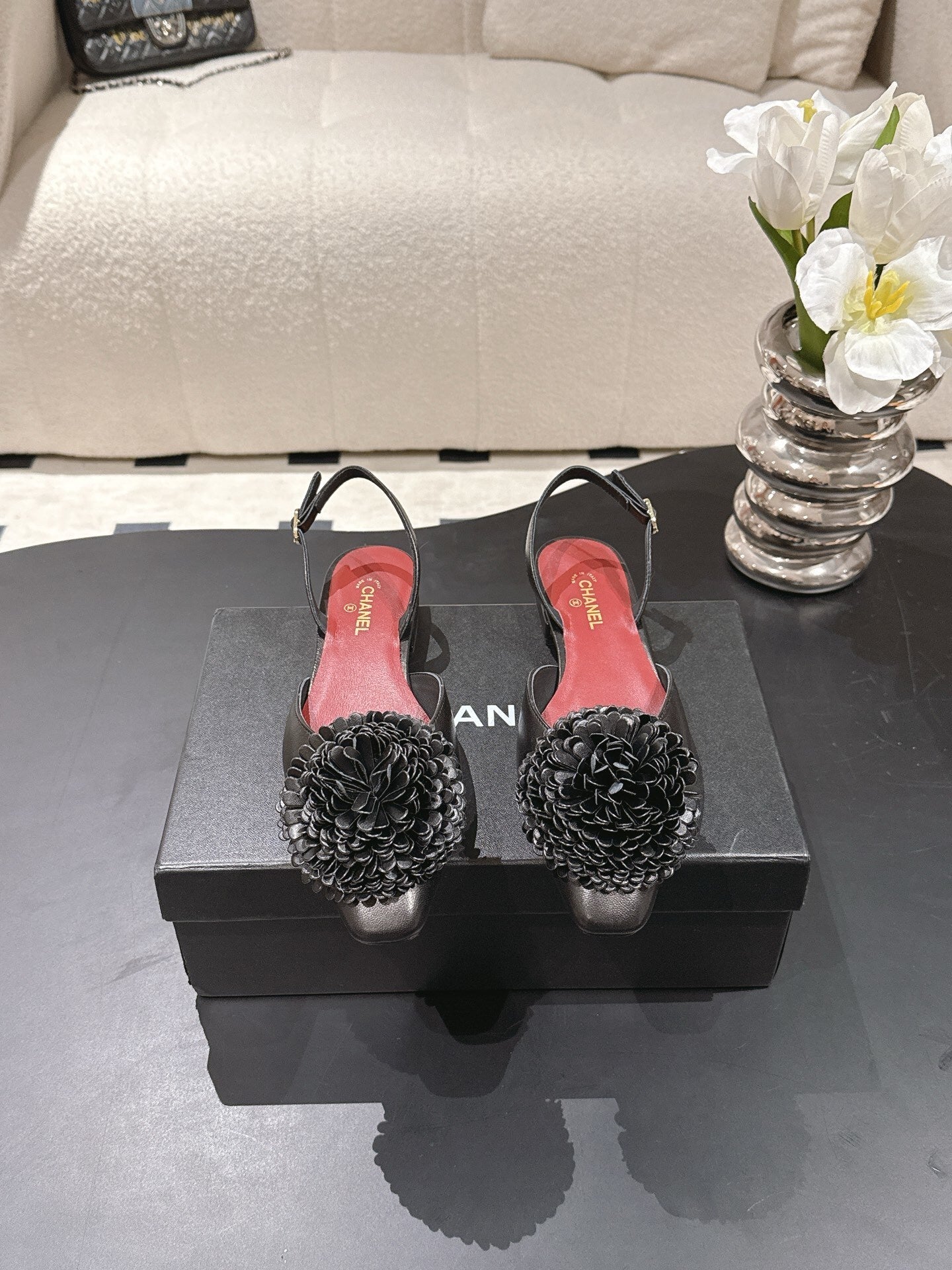 FLORAL EMBELLISHED POINTED SLINGBACK FLATS