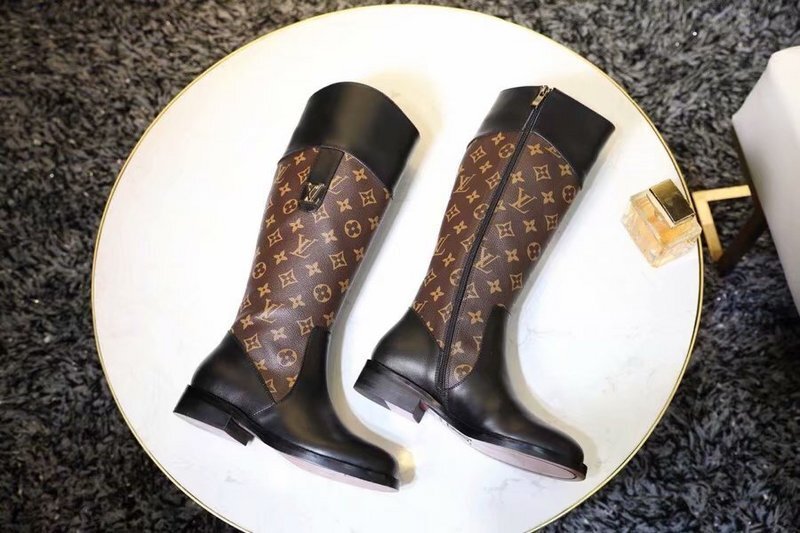 BROWN MONOGRAM TALL LEATHER BOOTS