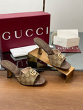 MONOGRAM BLOCK HEEL SLIDES