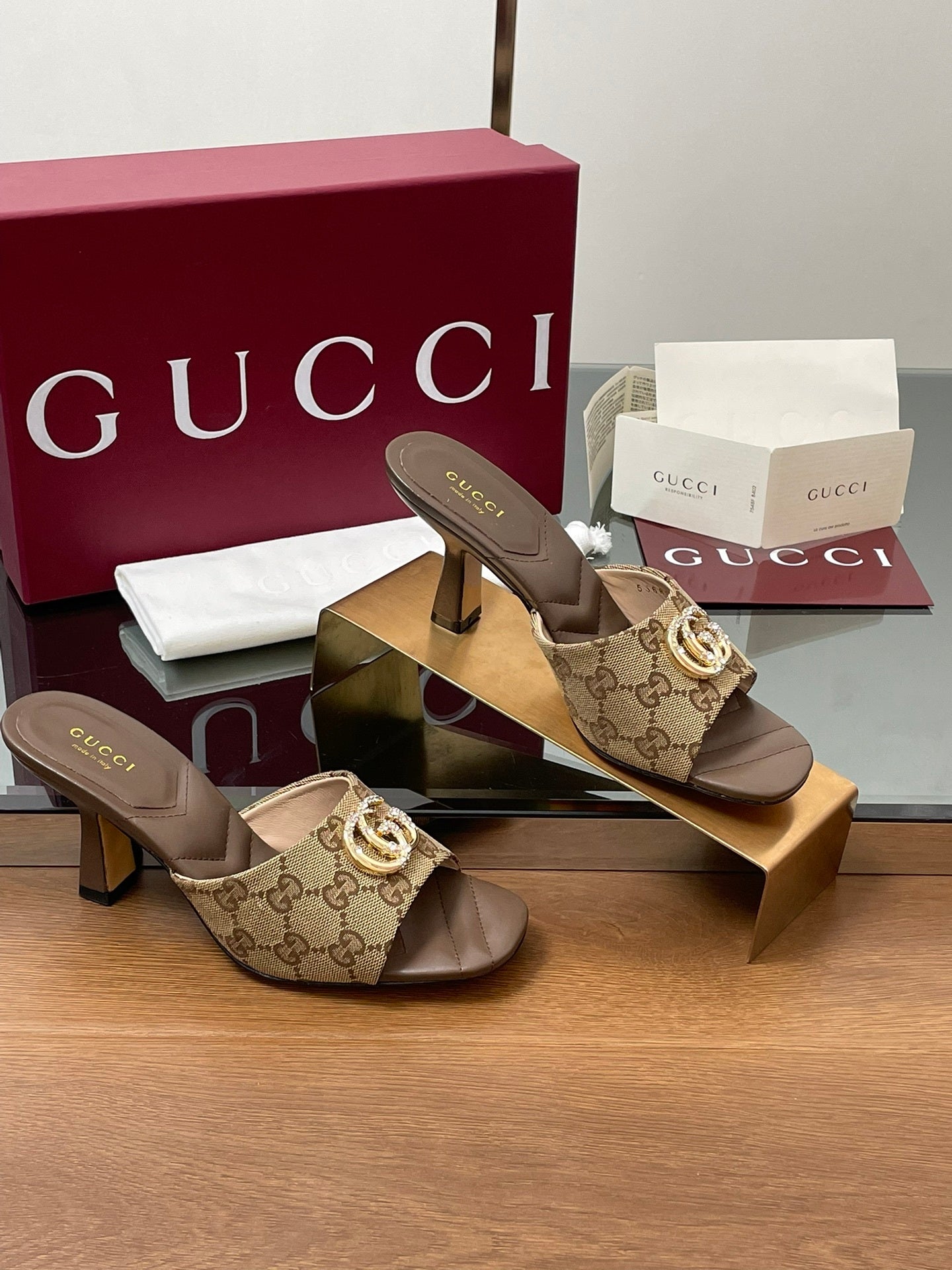 MONOGRAM BLOCK HEEL SLIDES