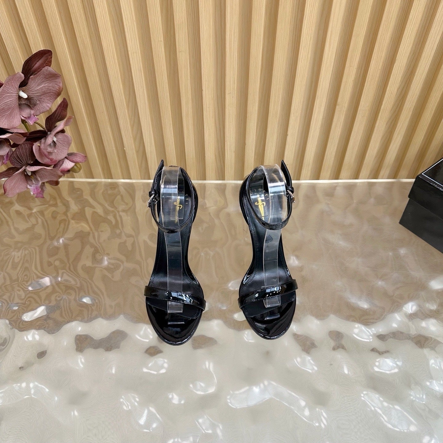 PATENT BLACK STILETTO SANDALS – CLASSIC GLAM EDITION