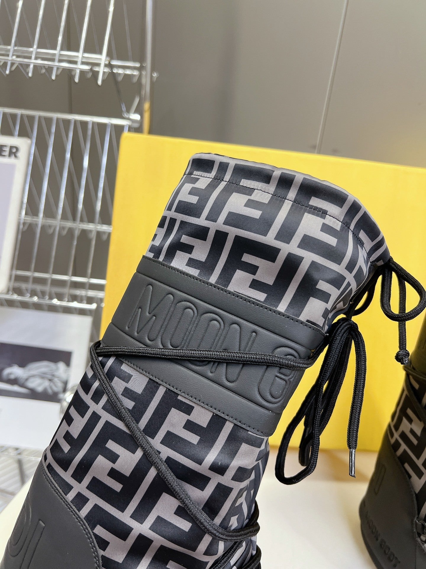 BLACK MONOGRAM-PRINT PADDED WINTER BOOTS