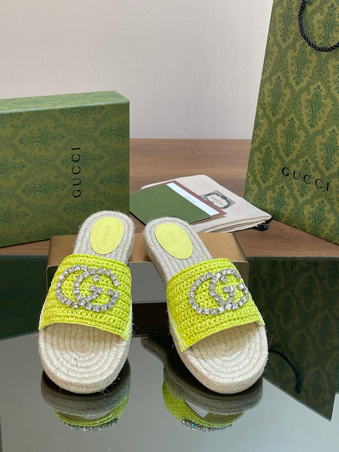 BRAIDED PLATFORM SLIDE SANDALS – NEON LIME