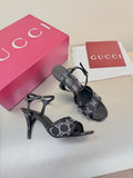 BLACK EMBELLISHED STRAPPY HEEL SANDALS