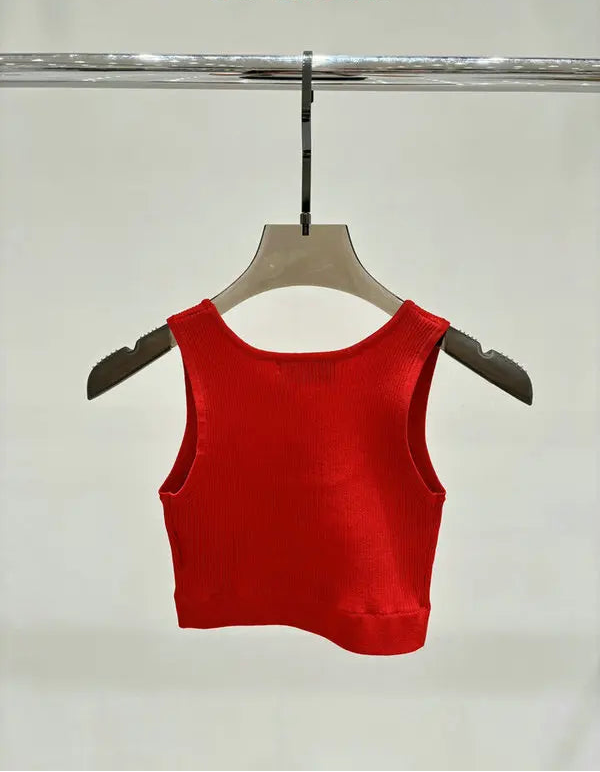 LOGO RIBBED CROPPED TANK TOP