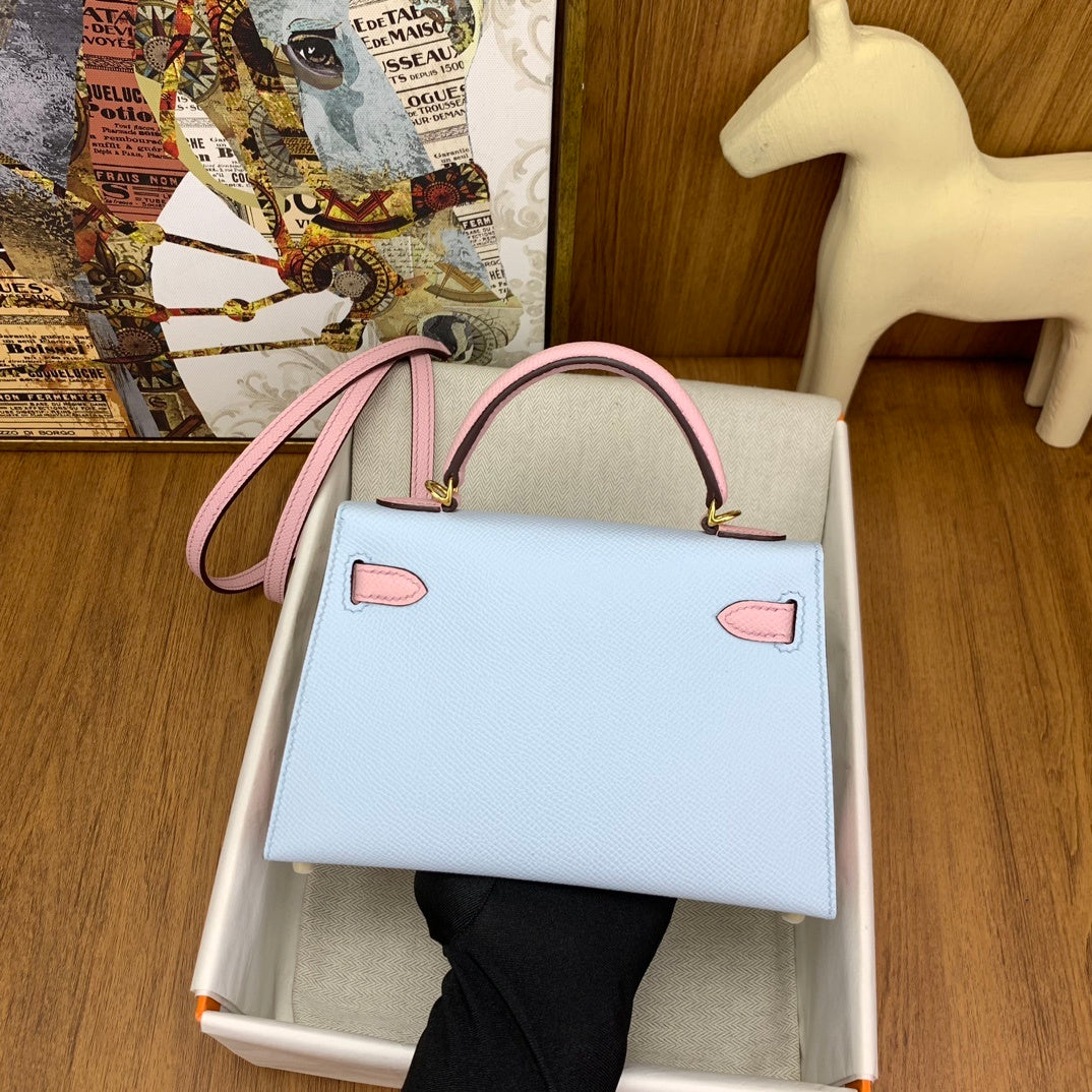 LUXURY MINI BLUE & PINK LEATHER CROSSBODY BAG