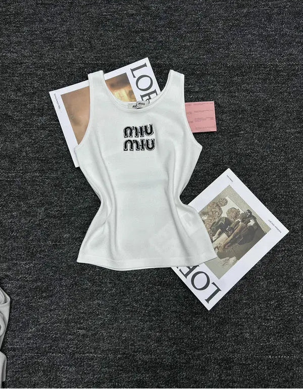 RIBBED LOGO KNIT TANK TOP