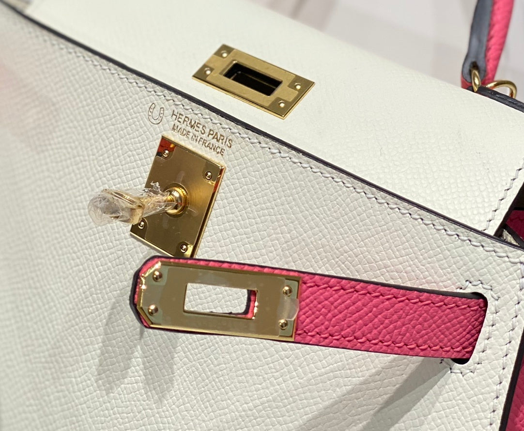 LUXURY MINI WHITE & PINK LEATHER TOP HANDLE BAG