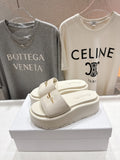 CREAM PLATFORM LOGO SLIDE SANDALS